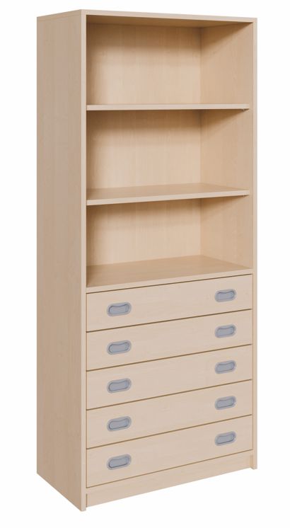 K Kombinationsschrank 180 cm, 5 breite Schübe/Regal, 2 Breiten